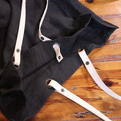 Washed Linen Bag Jet Black with leather Handle #colour_jet-black