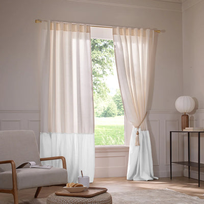Custom ruffled two tones custom Linen Curtain white