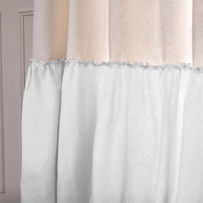 Custome contrasted Ruffle Linen Curtain white
