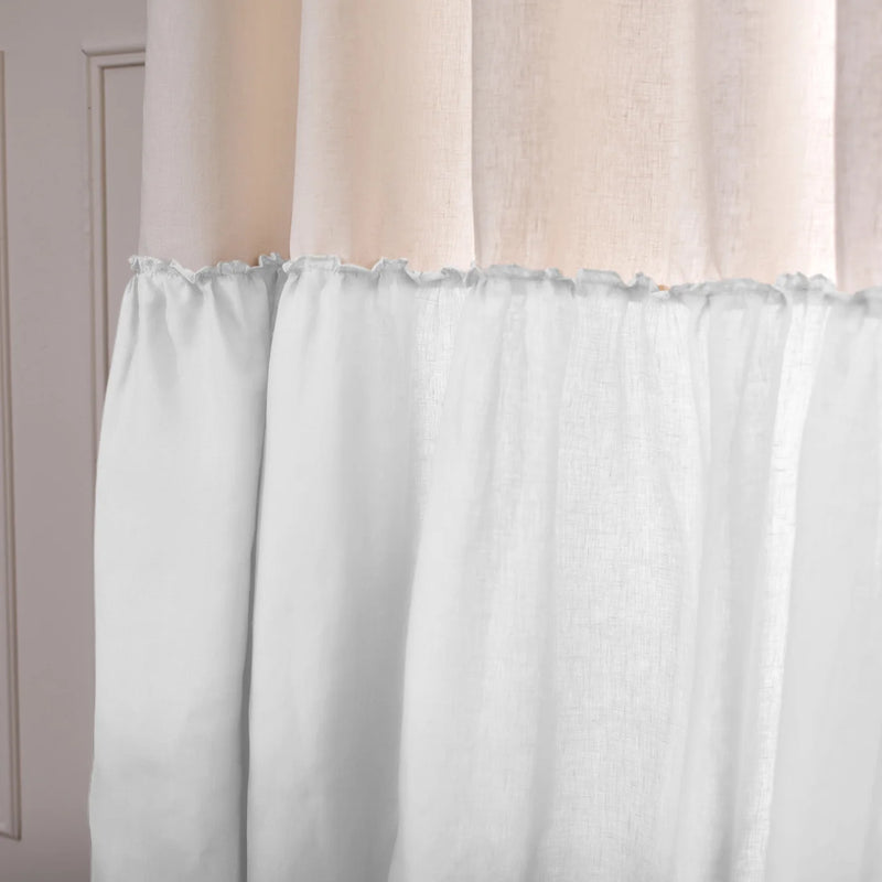 Custome contrasted Ruffle Linen Curtain white