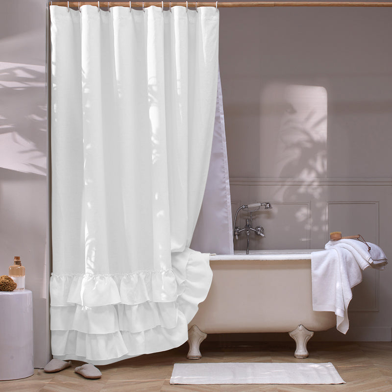 Linen Ruffled Shower Curtain white