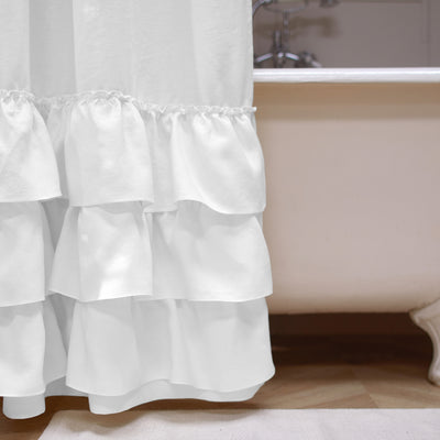 close up ruffles on shower curtain