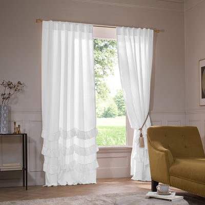 Custom ruffles linen curtain white 