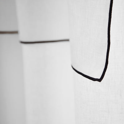 custom Bourdon Edge Linen Curtains Close up blue