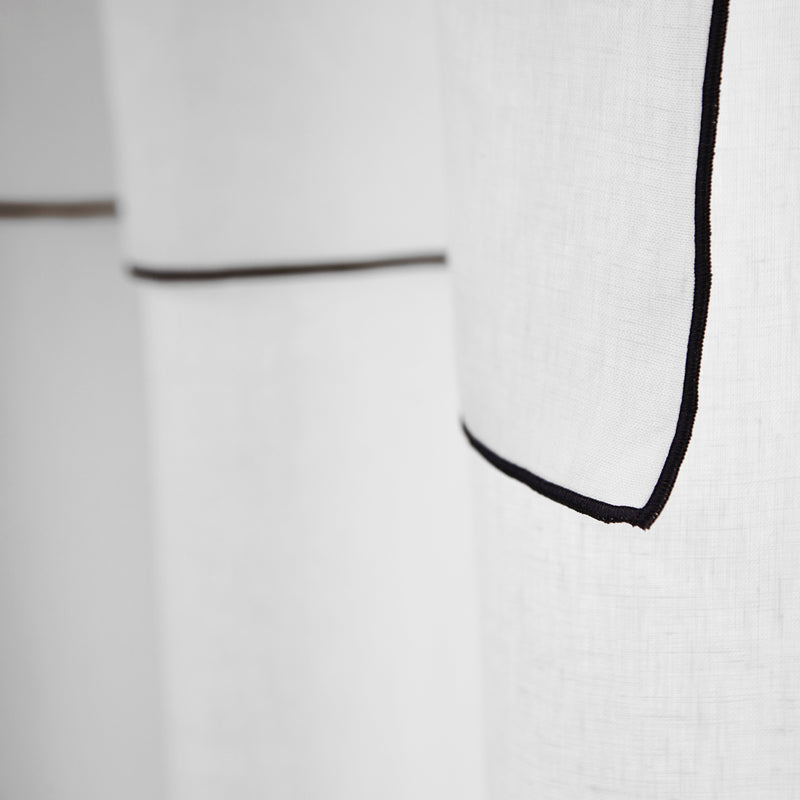 custom Bourdon Edge Linen Curtains Close up blue