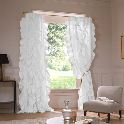 Custom drops Ruffles Linen curtains white