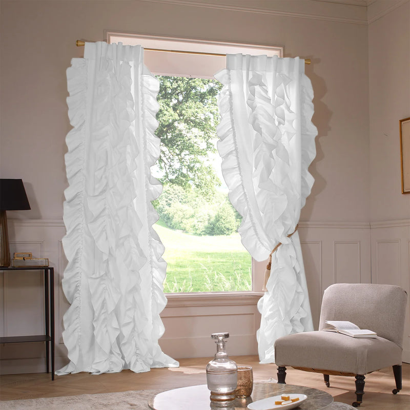 Custom drops Ruffles Linen curtains white
