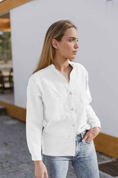 Casual linen blouse with long sleeves "Alana" white