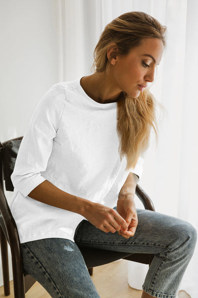 Linen Wrap Blouse Wide Boatneck Top white