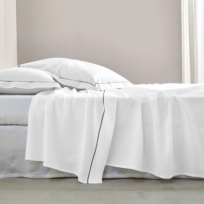 Bourdon border linen flat sheet optical white