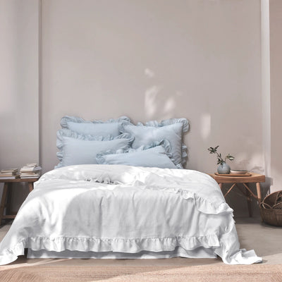 Ruffled Linen Duvet Cover optical white