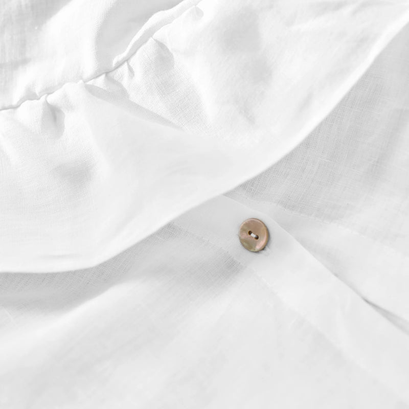 Ruffled Soft white Linen Duvet Cover