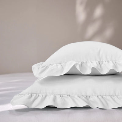 Optical White Ruffles Linen Pillowcases