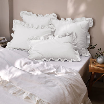 White Ruffles Linen Pillowcases