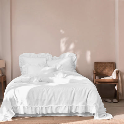 Frayed Ruffles Linen Duvet Cover white