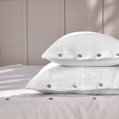 White soft Linen Pillowcases with Buttons