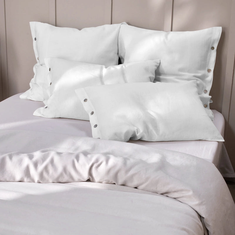 White Linen Pillowcases with Buttons