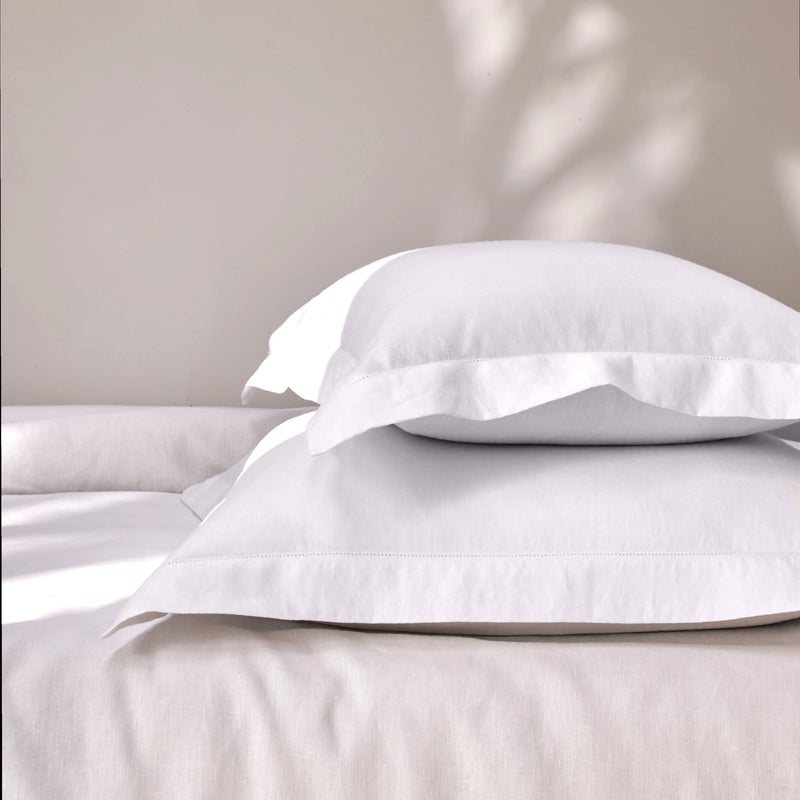 hemstitch border white linen pillowcase