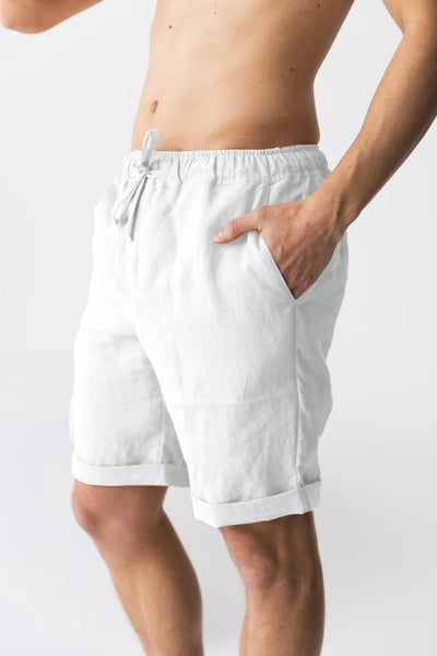 Relaxed washed linen shorts white