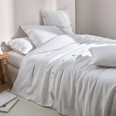 Shell Top Buttoned Linen Duvet Cover White