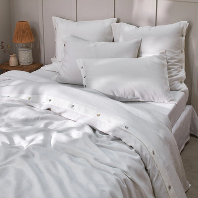 Shell Buttoned Soft Linen Duvet Cover White