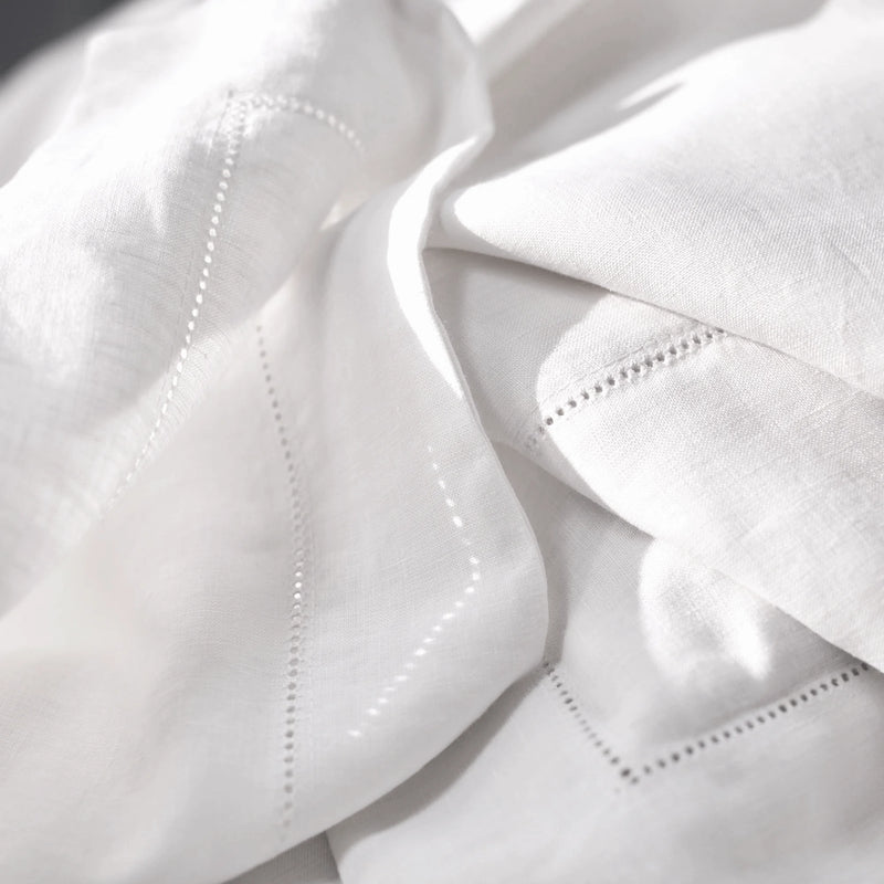 Hemstitch border white linen duvet cover 