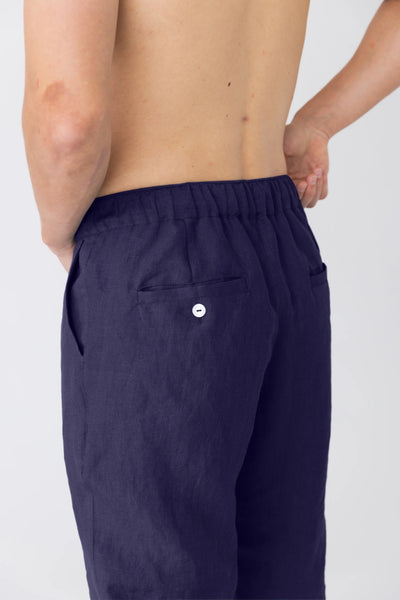 Back of pants in linen, elasticated “Gael” night blue