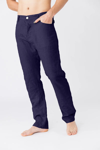 Linen trousers, Jeans style “Flavio” night blue