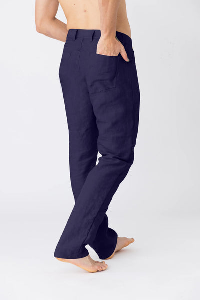 “Flavio” washed linen trousers night blue