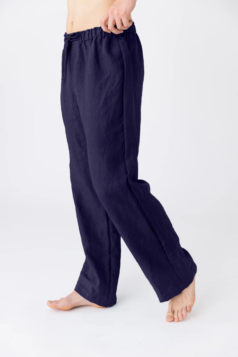 Mens Linen Pajamas Pants With Drawstring night blue9