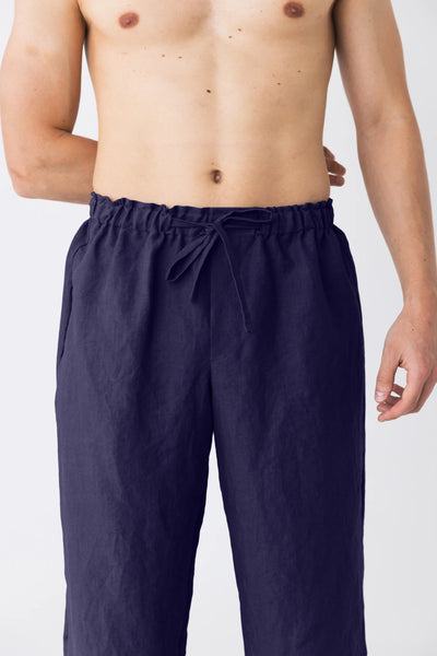 Men's Night Blue Linen Pyjamas Trousers "Diego" 9