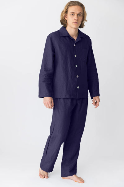 Men's Linen Pajamas Set night blue