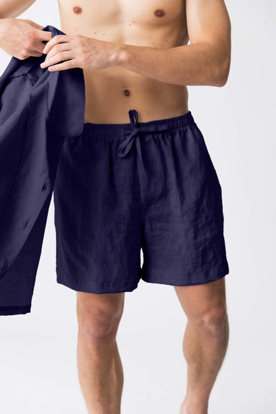 Men's washed linen pajama shorts “Emanuel” night blue