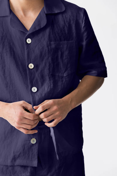 “Emanuel” short-sleeved linen pajama jacket night blue