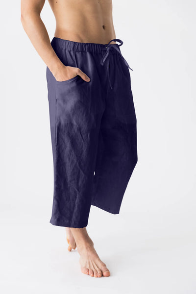 Linen crop trousers night blue