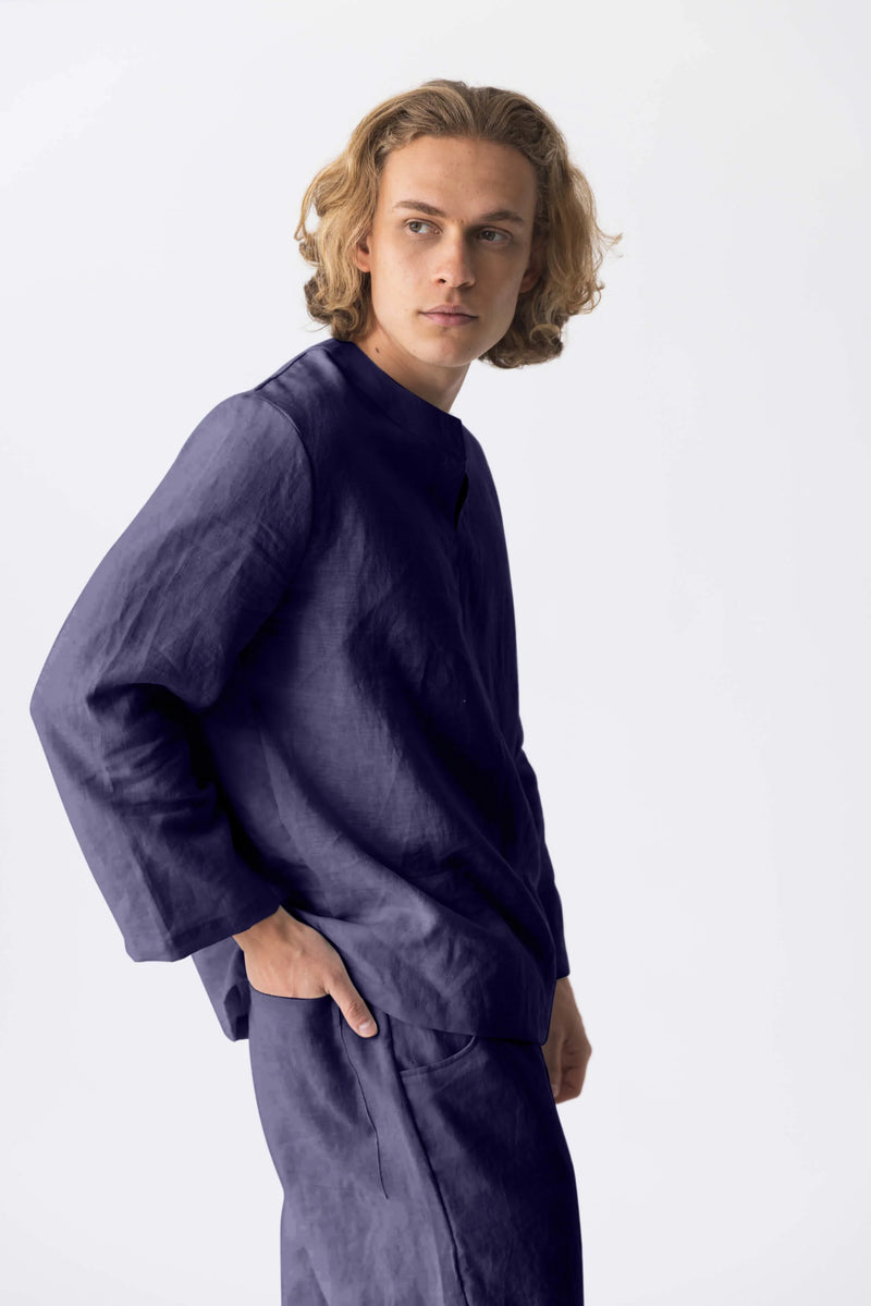 Men’s Soft Linen Tunic  night blue