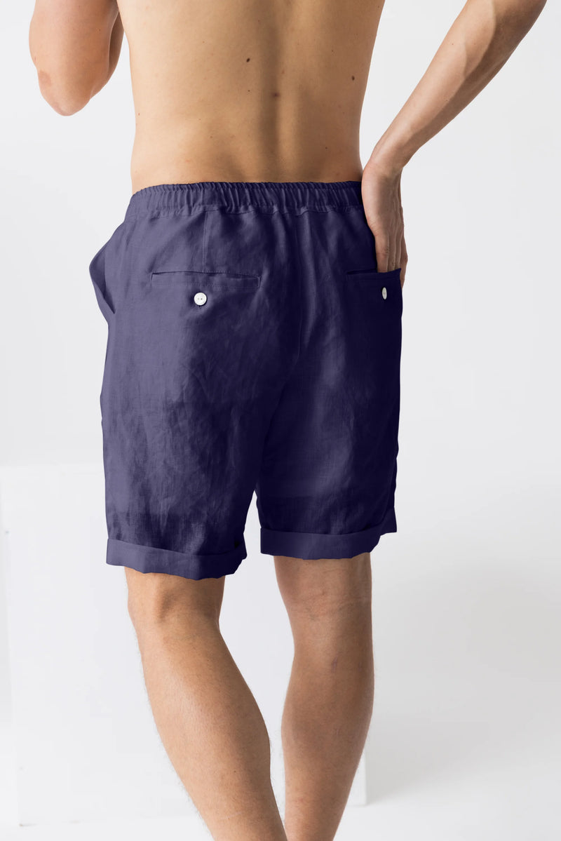 Relaxed washed linen shorts night blue