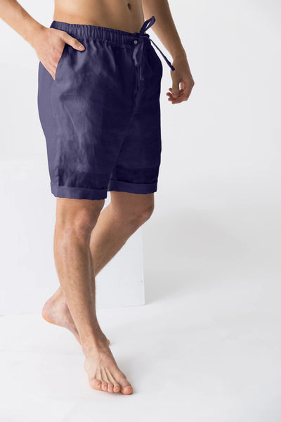 Washed linen shorts "Rafael" night blue