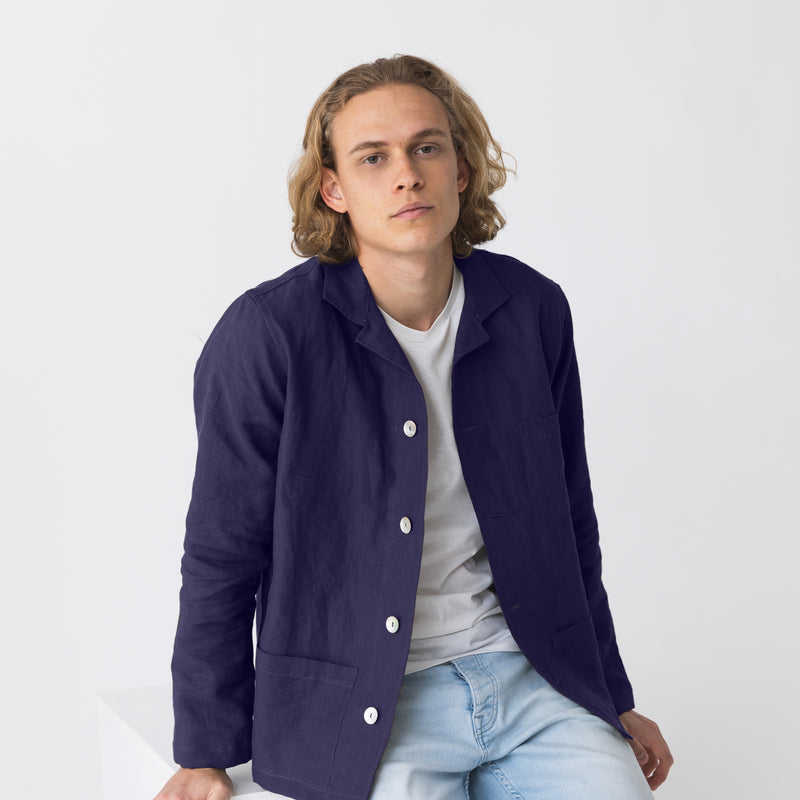 Casual Washed Linen Jacket night blue