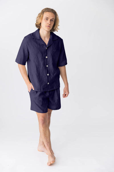  “Emanuel” short-sleeved linen pajamas night blue