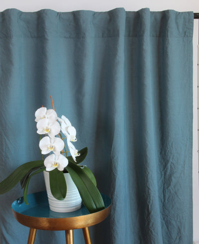 Custom size linen curtain drapery #colour_french-blue