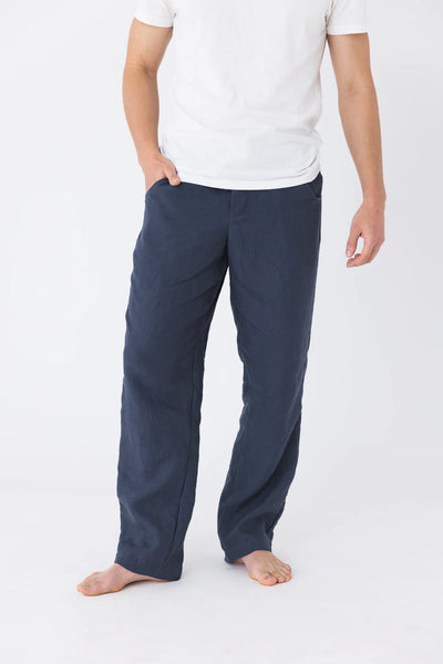 Men's Casual Linen Trousers night blue