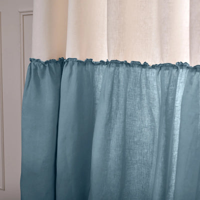 Custom contrasted Ruffle Linen Curtain blue
