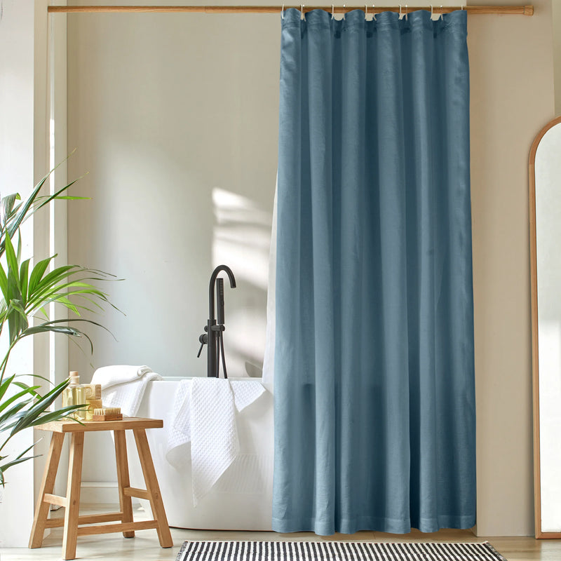 simple linen shower curtain blue