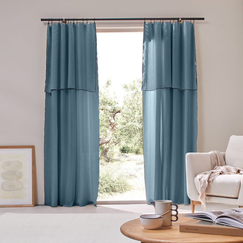 Bourdon Edge Linen Curtains blue