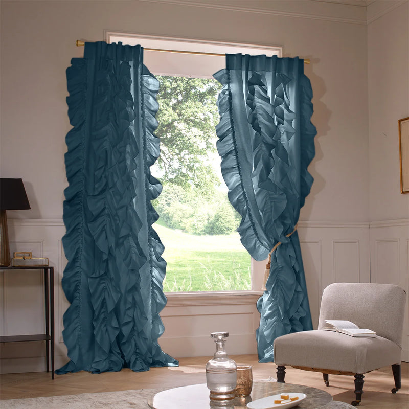 Ruffles blue Linen curtains
