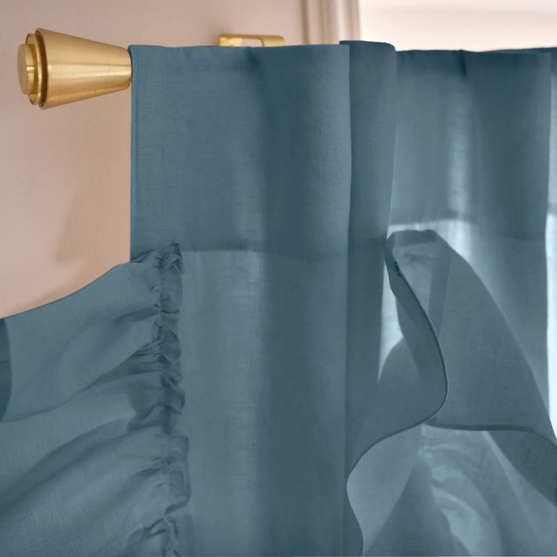 Drops Ruffles Linen curtain top blue