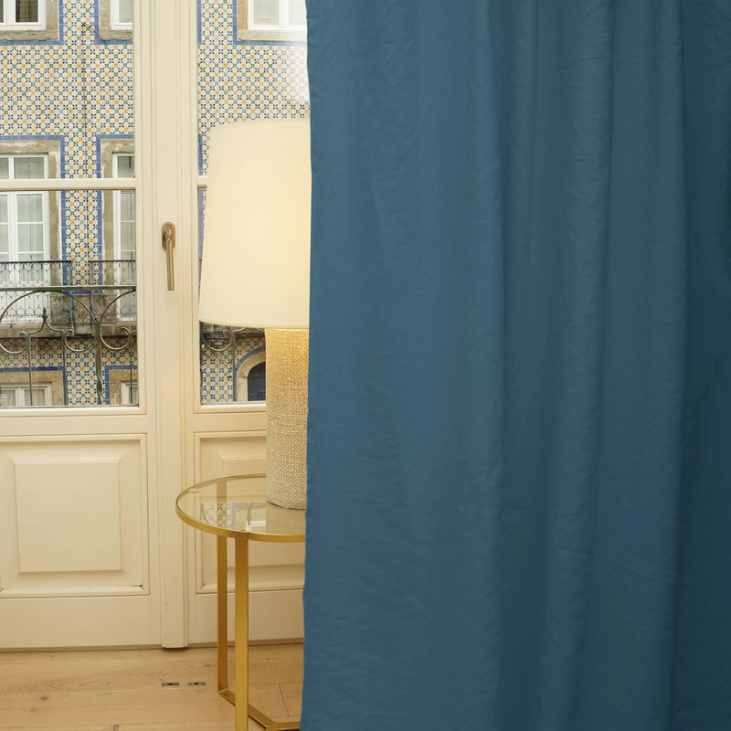 Pure french blue Linen Blackout Curtain