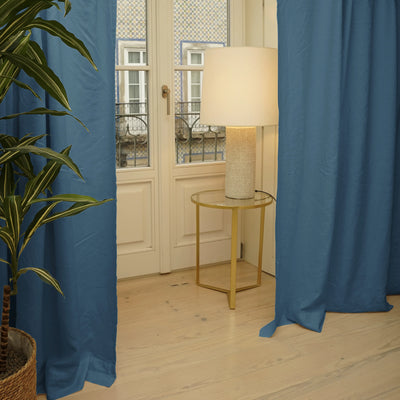 Custom made French Linen Blackout Curtain blue