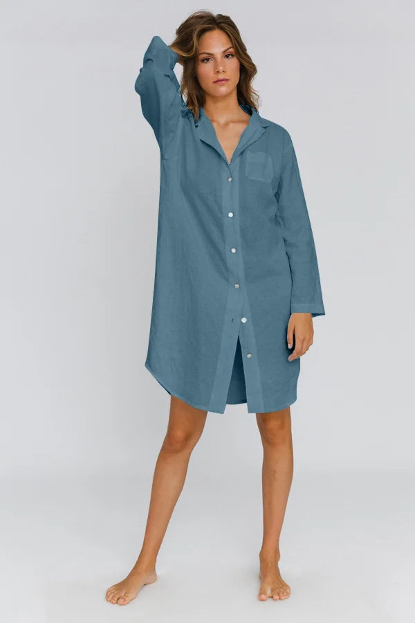 Long Soft linen Night Shirt “Eliza” french blue